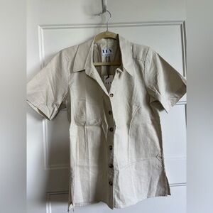 Beige linen/cotton Button-Up Shirt